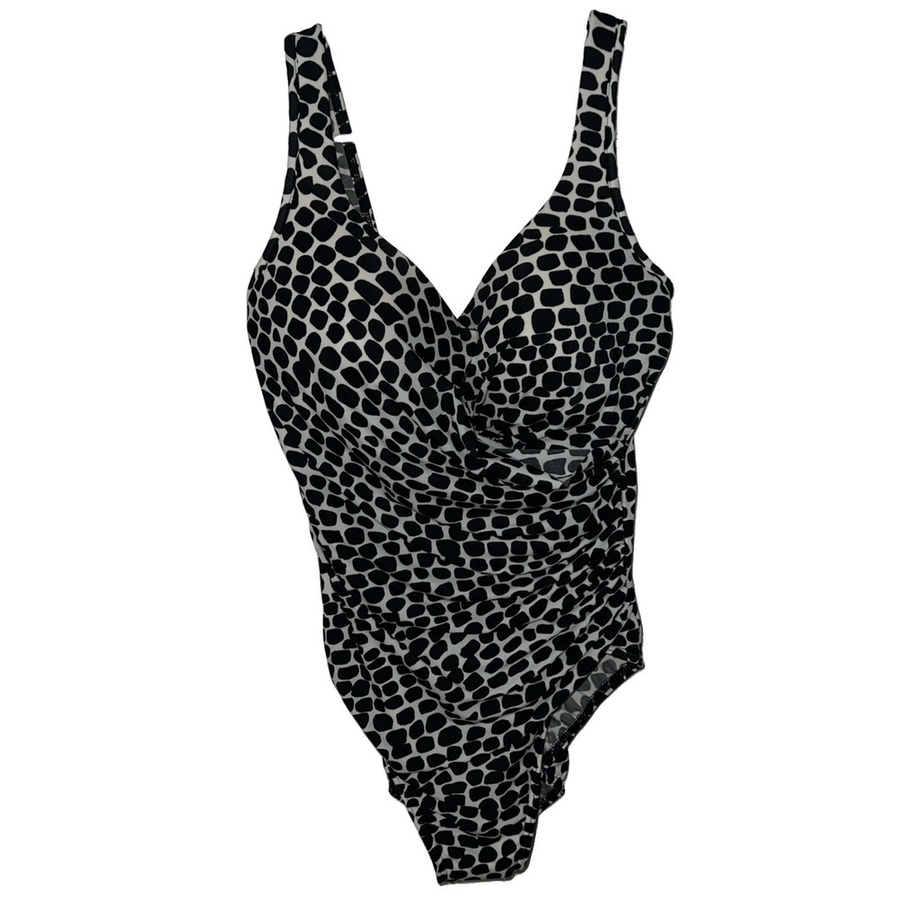 Miraclesuit Black and White Escape One Piece Swimsuit Underwire Bra Size 14 New